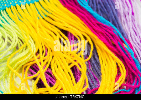textured background of colorful woolen threads Stock Photo