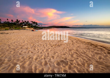 A sandy, calm beach and palm trees at Kepuhi Beach on the west end of the island of Molokai, Hawaii, United States of America, Pacific. Stock Photo