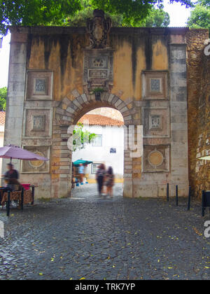 The stone gate at Fort Castelo de San Jorge in Lisbon, Portugal Stock Photo