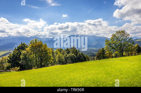 Summer panorama of Tatry Mountains and Mount Giewont, surroundings of Zakopane city, Southern Poland