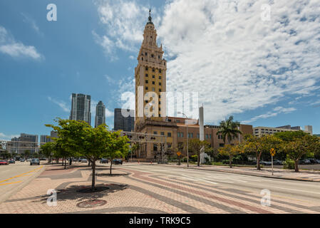 Miami, FL, United States - April 19, 2019: The Miami Freedom Tower, Historical Symbol of Cuban Immigration. In 2008 the tower was declared a national Stock Photo