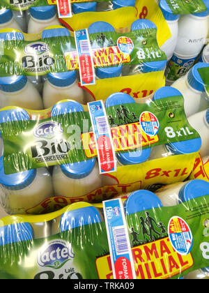 Organic milk bottles, France