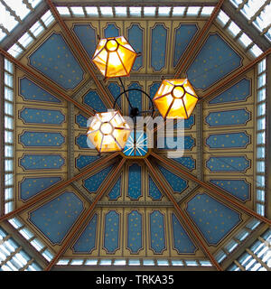 London, UK - 5th June 2017: Detail of the ceiling of the Leadenhall Market. A Victorian covered market in the City of London, used as the location for Stock Photo