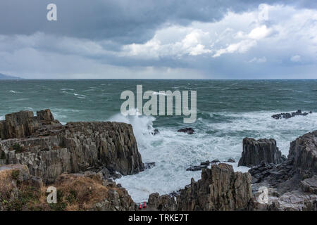 Looking West across the Japan Sea from Tojinbo Cliffs, near Sakai city, Fukui Prefecture, Japan. Stock Photo