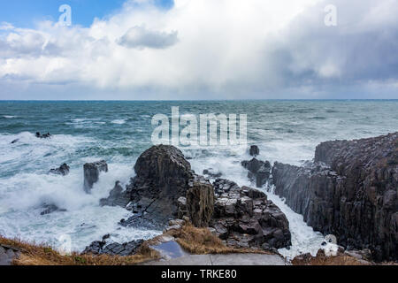 Looking West across the Japan Sea from Tojinbo Cliffs, near Sakai city, Fukui Prefecture, Japan. Stock Photo