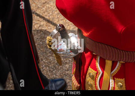 London, UK. 8th June 2019 Trooping the Colour 2019, The Queen's Birthday parade on Horseguards Parade London in the presence of Her Majesty The Queen.  Colour trooped by the 1st Battalion Grenadier Guards  Officer's sword at the Trooping  Credit Ian Davidson/Alamy Live News Stock Photo