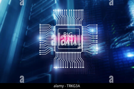 Big Data Concept on modern server room. Blue Technology Background Stock Photo