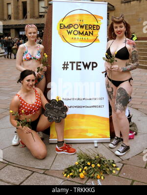 Glasgow, Scotland, UK 8th June, 2019. The Empowered Woman's Project with its founder and driver Mandy Rose Jones  took to the steps of the royal concert hall at the head of the city’s style mile to raise awareness of body shaming at the foot of the Donald Dewar statue #TEWP. Credit: Gerard Ferry/ Alamy Live News Stock Photo