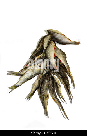 The photo of dry fish bunch isolated Stock Photo