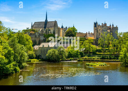 Castle and Collegiate Notre Dame of Montreuil-Bellay, Maine-et-Loire, Pays de la Loire, France Stock Photo