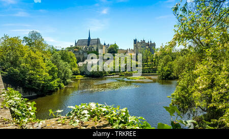 Castle and Collegiate Notre Dame of Montreuil-Bellay, Maine-et-Loire, Pays de la Loire, France Stock Photo