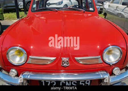 Wattrelos,FRANCE-June 02,2019: view of the red Renault Dauphine,car exhibited at the 7th Retro Car Festival at the Renault Wattrelos ZI Martinoire. Stock Photo