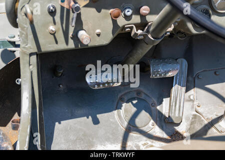 Wattrelos,FRANCE-June 02,2019:view of the Willys MB steering wheel and dashboard. Stock Photo