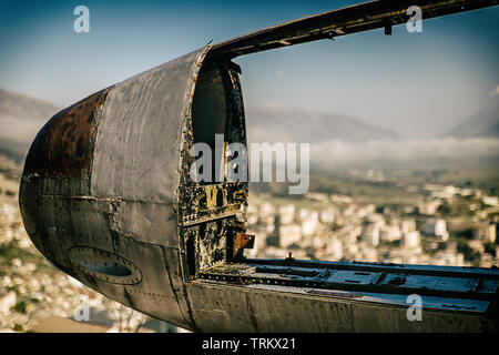 old airplane of the American air force abandoned in the citadel, gjirokastra II Stock Photo