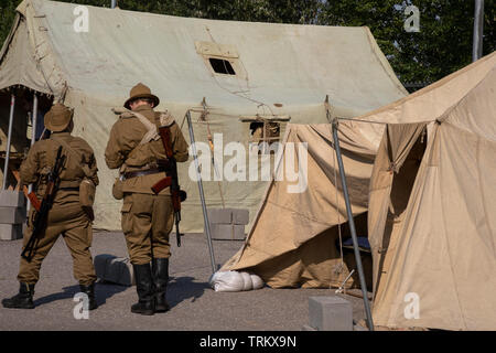 Reconstruction of the Soviet army field camp in Afghanistan during the Afghan war (1979-1989) as part of the times and epoch festival in Moscow Stock Photo