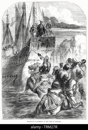 Reception of Sigismund on the Coast of England, Illustration from John Cassell's Illustrated History of England, Vol. I from the earliest period to the reign of Edward the Fourth, Cassell, Petter and Galpin, 1857 Stock Photo
