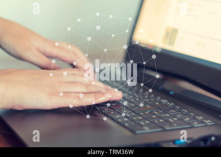 Woman using laptop. Technology, business, network and working concept Stock Photo