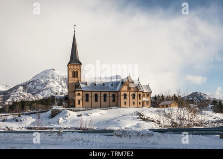 Architecture Vagan church in winter at Kabelvag, norway Stock Photo