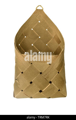 Wicker basket made from wood and isolated on white background Stock Photo