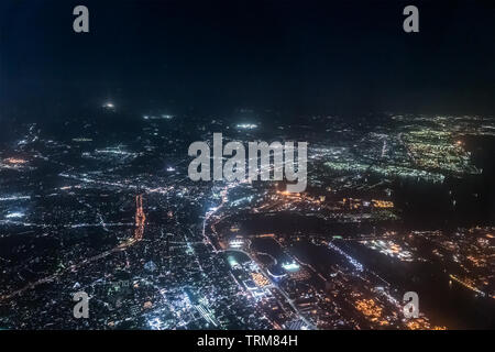 Aerial view of Tokyo Bay around Urayasu ditrict in the night. Stock Photo