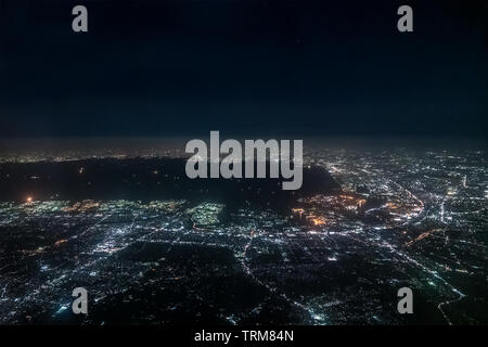 Aerial view of Tokyo Bay around Chiba ditrict in the night. Stock Photo