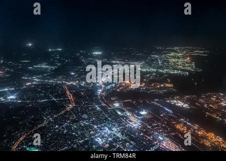 Aerial view of Tokyo Bay around Urayasu ditrict in the night. Stock Photo