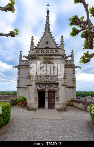 The Chapel of Saint Hubert, which contains Leonardo da Vinci's grave, on a cloudy spring day in Amboise, France Stock Photo