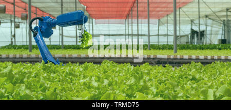 iot smart industry robot 4.0 agriculture concept,industrial agronomist,farmer using software Artificial intelligence technology in tablet to monitorin Stock Photo
