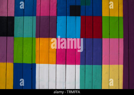 Background in old wooden board painted multicoloured painted multicoloured Stock Photo