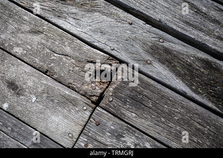 Weathered wooden Planks on a Boardwalk Stock Photo