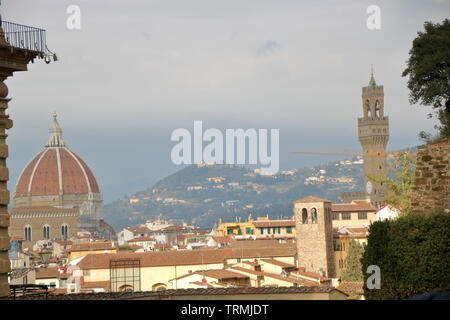 The Dome of Florence Cathedral designed by Filippo Brunelleschi and Palazzo Vechio bell tower, Florence, Italy Stock Photo