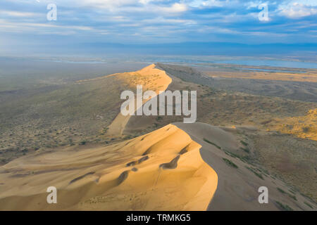 Aerial view of Singing Sand Dune (Barchan) in Altyn-Emel National Park, Kazakhstan Stock Photo