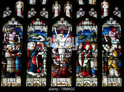 Crucifixion of Jesus Christ, Stained Glass Window Stock Photo