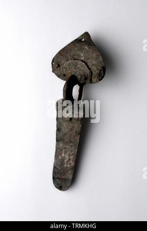 Bronze Fibula arc  11.3 cm x 4.3 ( 450 CE ) - Hispanicroman  period, from the 'Afflicted Necropolis ' -Archaeological site of Complutum in Alcalá de H Stock Photo