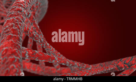 DNA vector, red line, red background Stock Photo