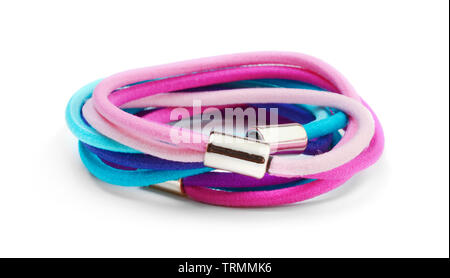 Set of multicolored hair ties isolated on white background Stock Photo