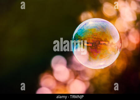 A colourful soap bubble floating in mid-air Stock Photo - Alamy