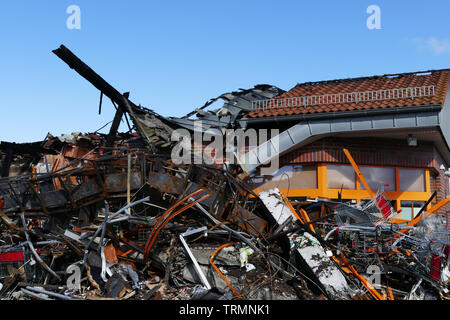 View of a deserted run down building after a fire Stock Photo