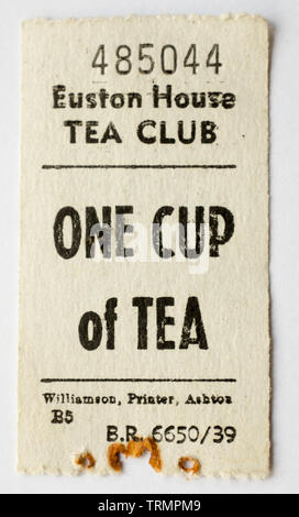 Euston House Tea Club Coupon for 'One Cup of Tea' Stock Photo