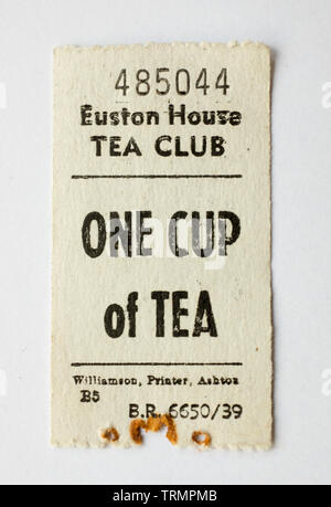 Euston House Tea Club Coupon for 'One Cup of Tea' Stock Photo
