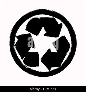 Recycle symbol silhouette from grass background, isolated on white Stock Photo