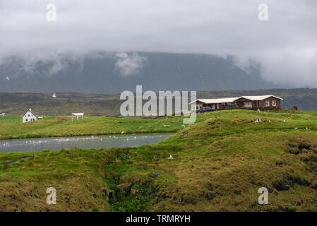 Small eco houses, countryside farmhouses in Iceland Stock Photo