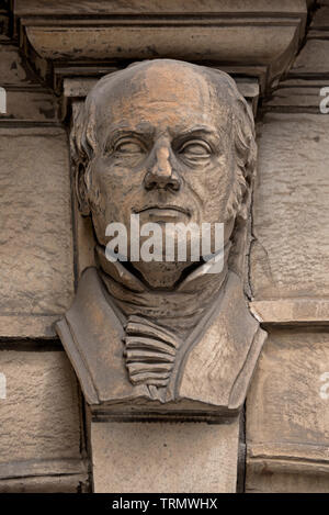 Former Edinburgh Phrenological Society's museum in Chambers Street Edinburgh bears sculpted portraits of prominent figures in the field of phrenology. Stock Photo