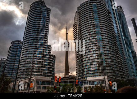 Toronto, CANADA - November 20, 2018: Landscape view in busy city with skyscrapers and legendary CV Tower inToronto Stock Photo