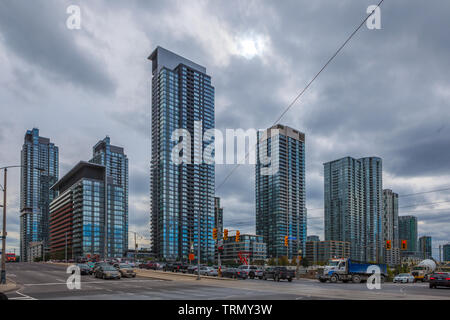 Toronto, CANADA - November 10th, 2018: Busy construction of new buildings and skyscrapers in Toronto centre, Canada Stock Photo