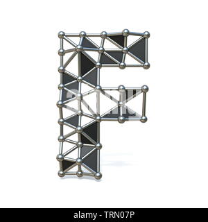 Wire low poly black metal Font Letter F 3D render illustration isolated on white background Stock Photo
