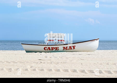 Lifeguard  lifeboat and lifeguard chair, Cape May, New Jersey, USA Stock Photo