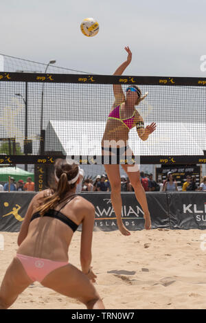 Sara Hughes/Summer Ross  competing against Taylor Nyquist/Tory Paranagua in the 2019 New York City Open Beach Volleyball Stock Photo