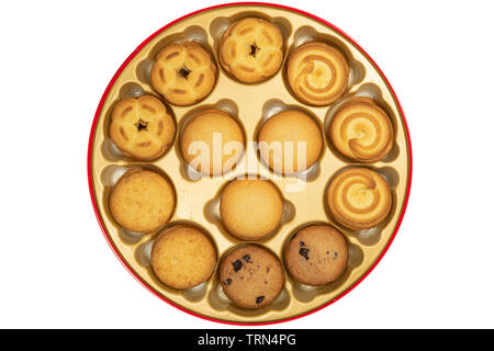 Top view of a butter cookies box isolated on white background Stock Photo