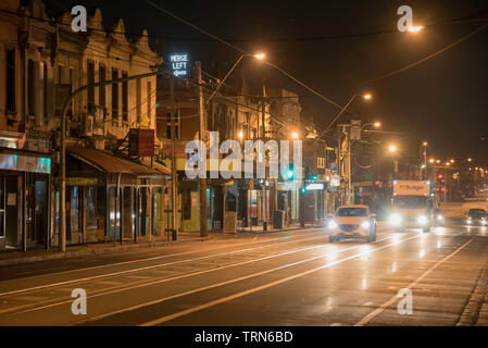 Night time on Brunswick Street, Fitzroy, Victoria, Australia Stock Photo